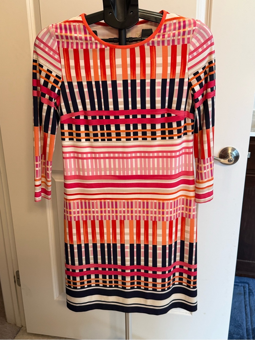 Eliza J Striped Shift Dress in Pink, Orange, Navy & White